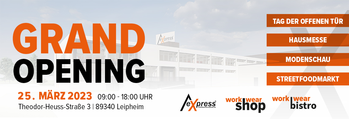 Einladung zum Grand Opening von Arbeitsschutz-Express am 25. März 2023 in Leipheim